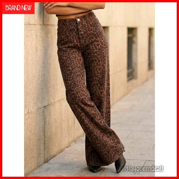High Waisted Wide Leg Stretchy Jeans with Pockets Animal Print - Picture 2 of 6